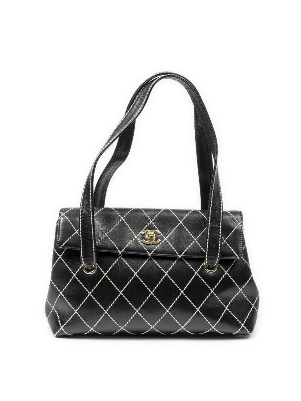Chanel CC Wild Stitch Surpique Flap Bag Black Quilted Lambskin Leather